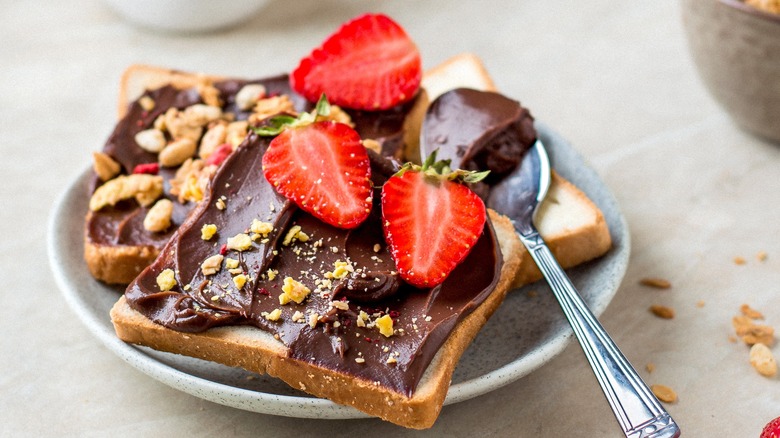 Nutella and nuts on bread