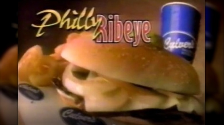 A screengrab from an old commercial for Culver's Philly Ribeye Steak Sandwich.