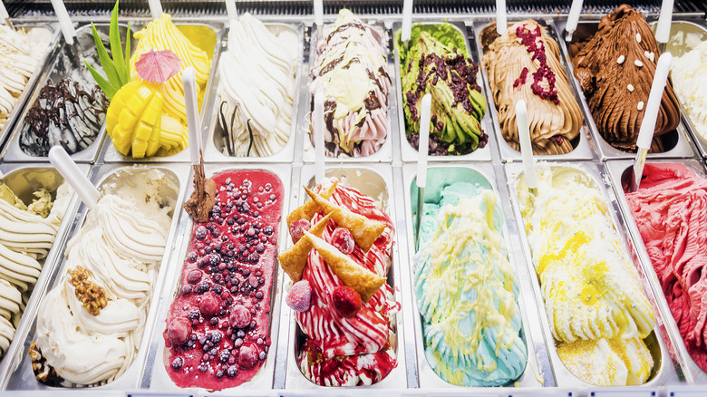 display of colorful gelato flavors