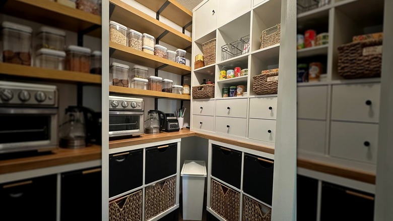 Kitchen pantry with Kallax shelving units
