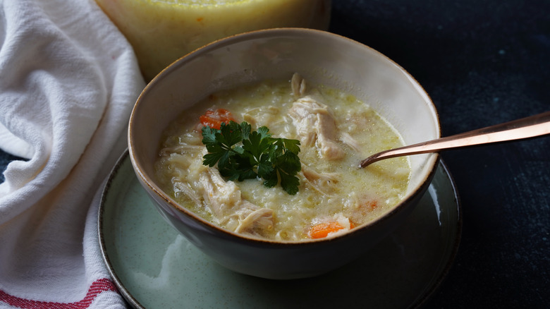 Bowl of chicken lemon soup