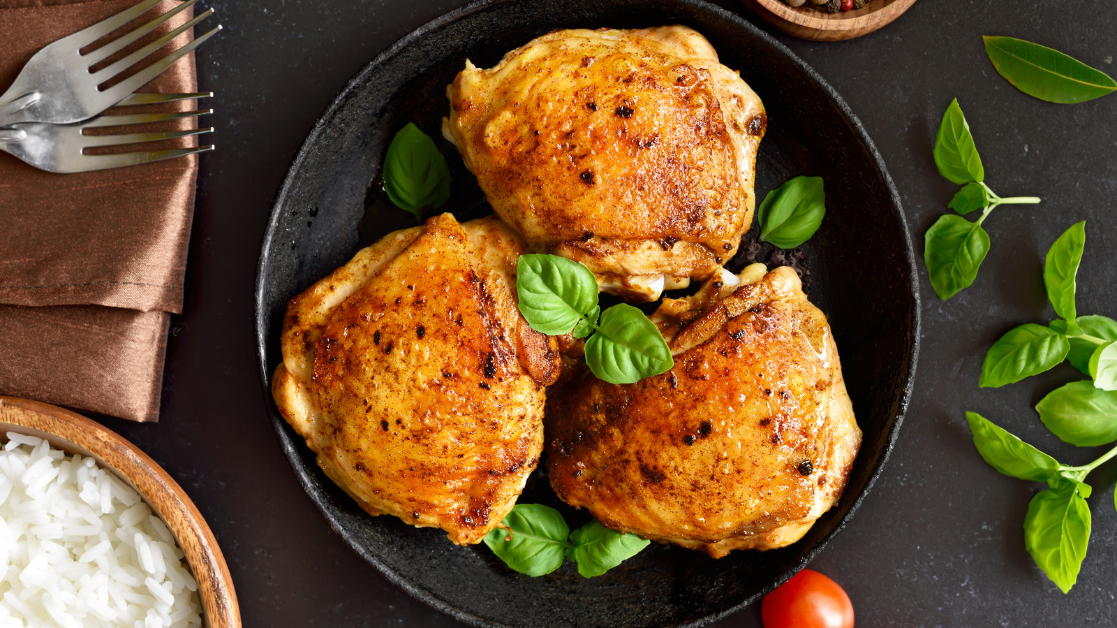 For evenly cooked chicken thighs, use Jacques Pépin's cutting method