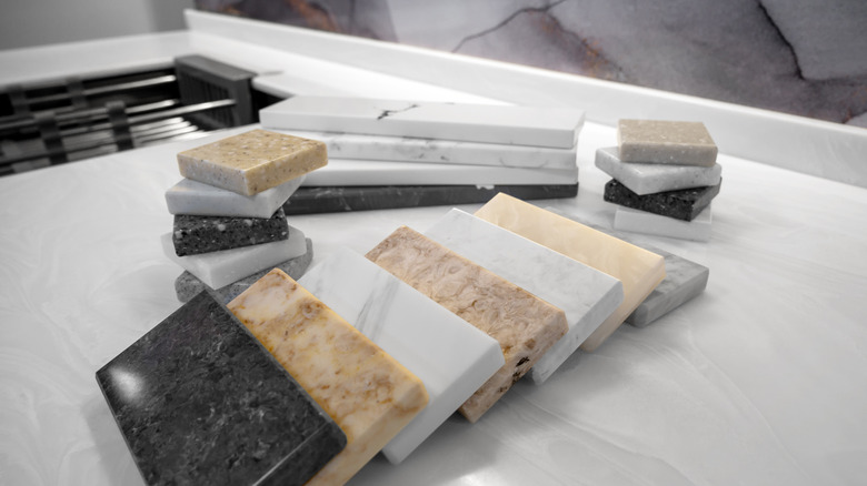 Assorted countertop samples on counter