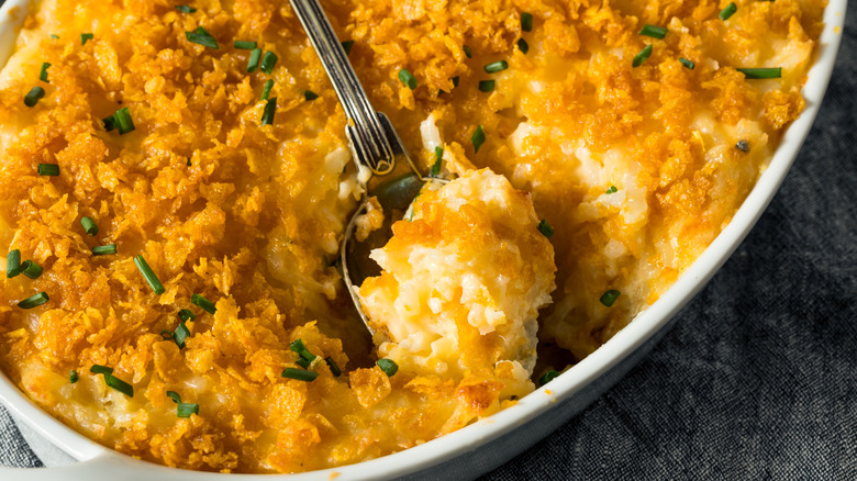 Funeral potatoes on a table