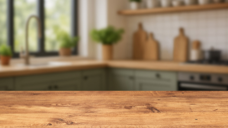 View of kitchen with three counter spaces