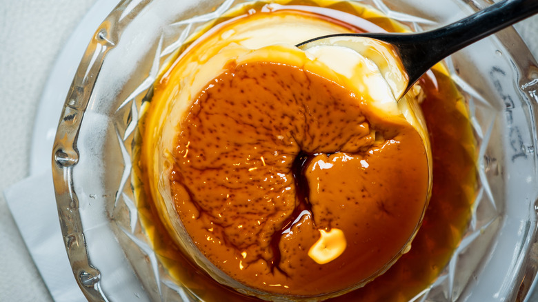 Flan in a glass bowl