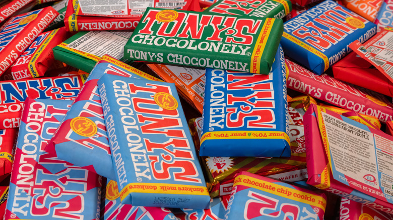 Various flavors of Tony's Chocolonely chocolate