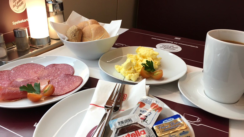 Breakfast in train dining car