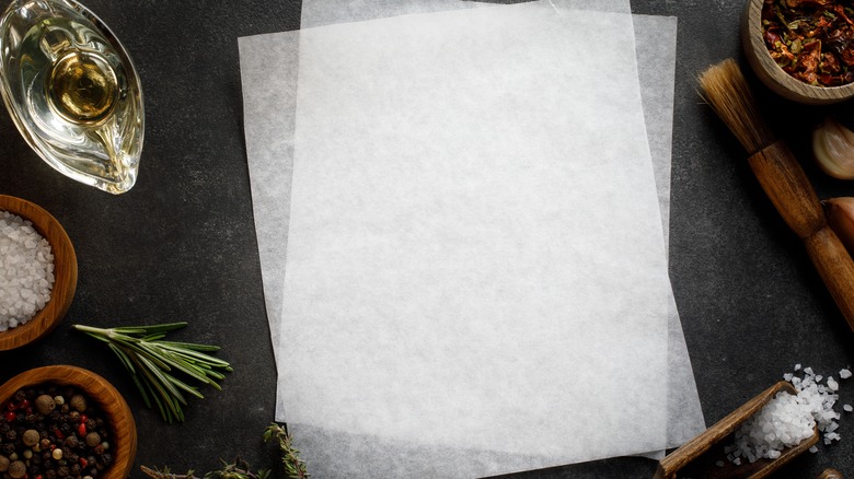 parchment paper on dark countertop