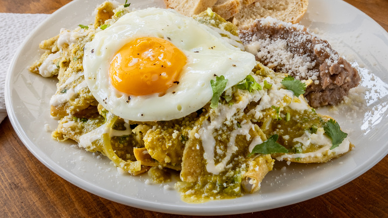 Chilaquiles verdes on a plate