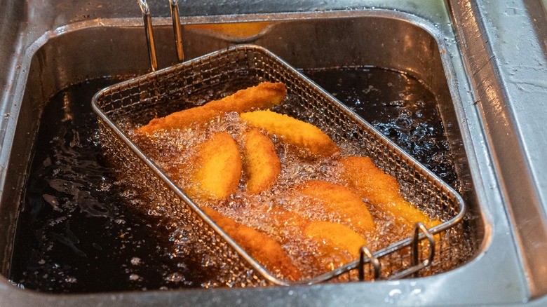 Deep frying battered fish