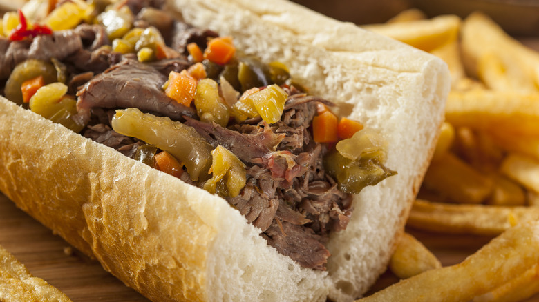 Homemade chicago style italian beef snadwich