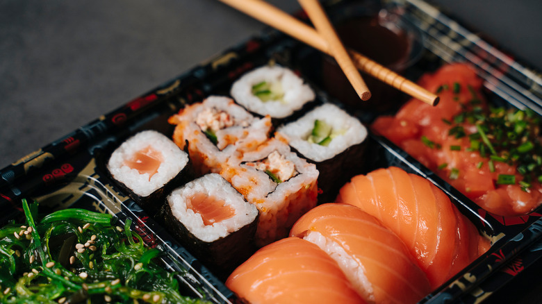 mixed display of sushi 