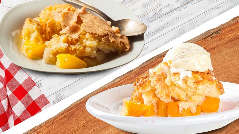 Traditional and Texas-style peach cobbler
