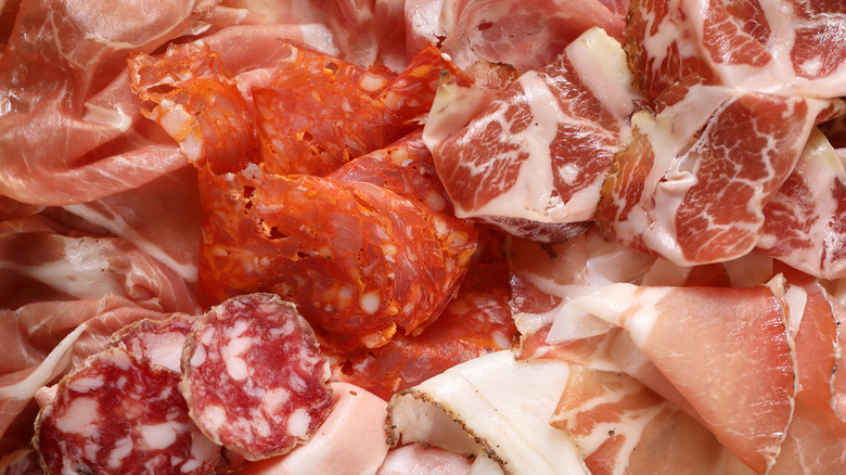 close-up of various cured meats