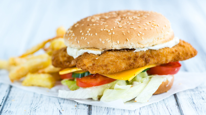 fish filet sandwich with fries