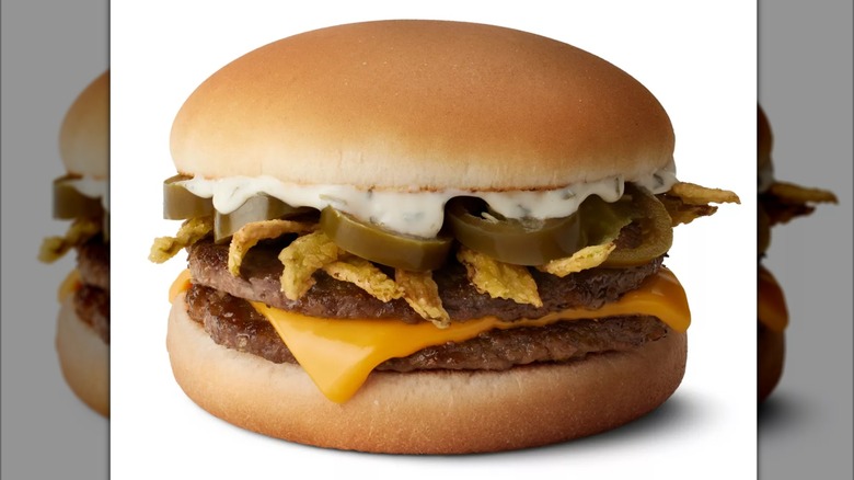 The Jalapeño Double burger on a white background