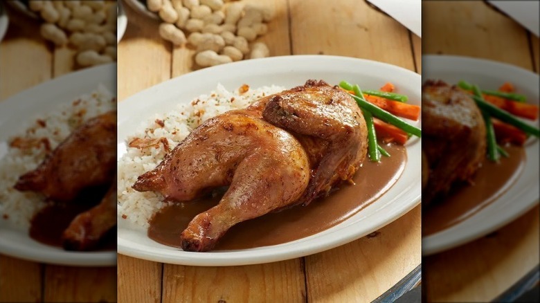 Texas Roadhouse chicken dish with green beans and carrots