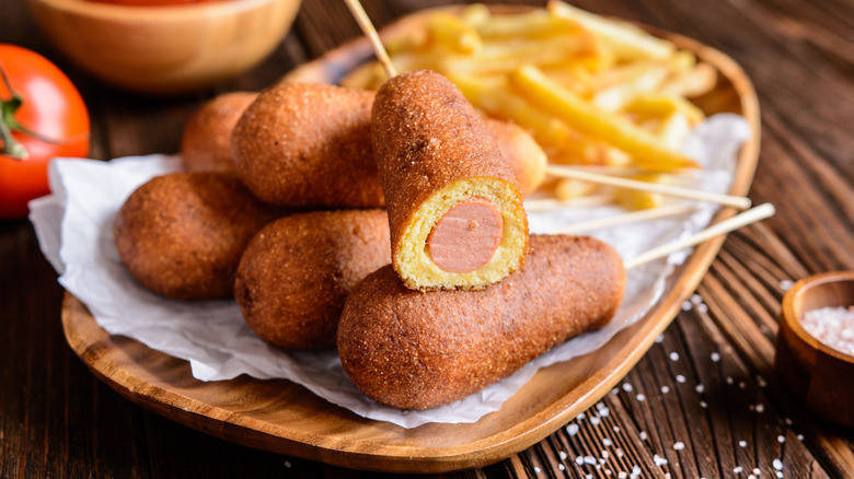 Corn dogs with fries