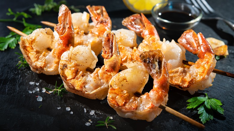 skewer of grilled shrimp
