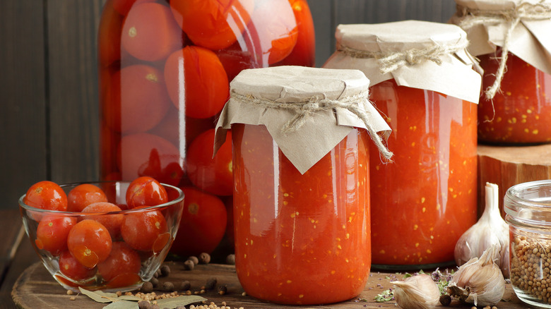 Home canned tomatoes in jars