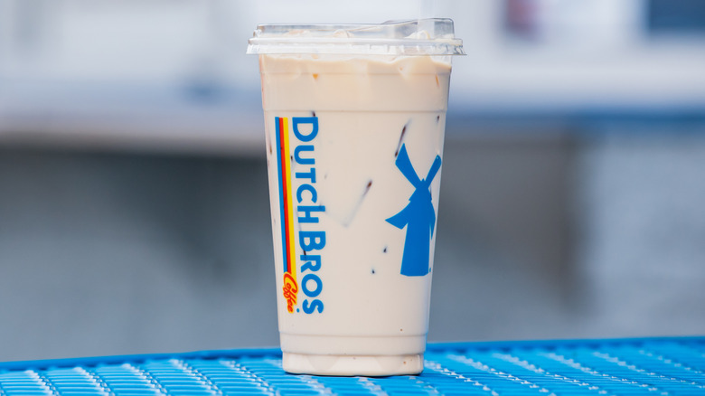An iced Dutch Bros coffee on a table