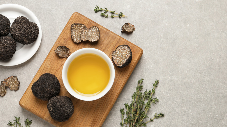 truffles and oil displayed