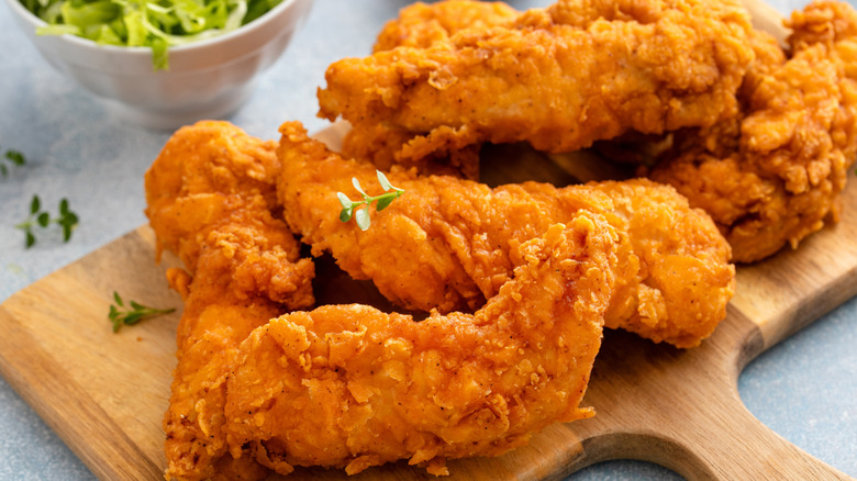 Close-up on deep-fried chicken tenders