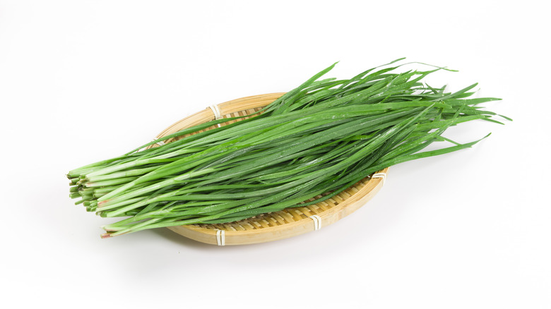 chives on wooden board