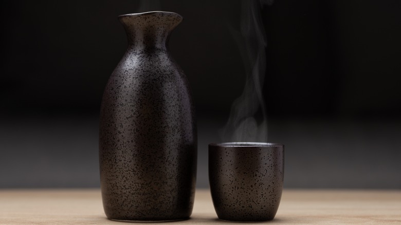 Carafe and glass of hot sake