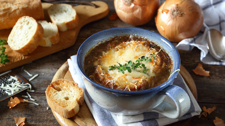 French onion soup with melted cheese