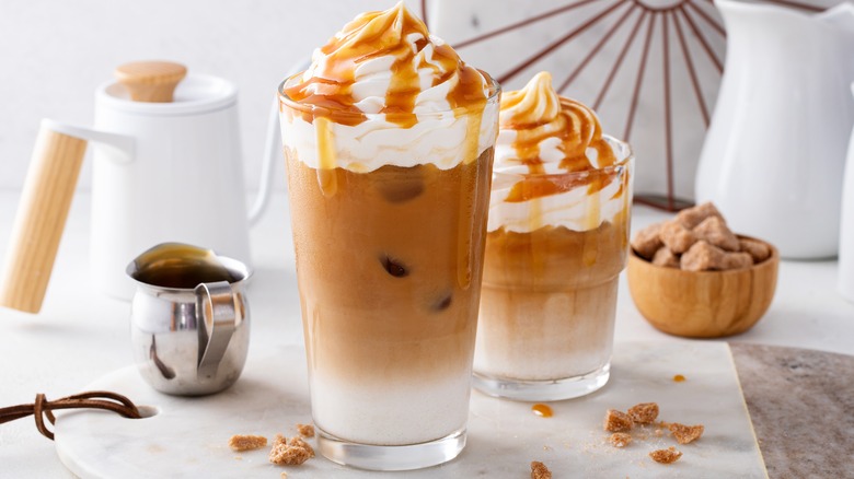 glasses of iced caramel coffee