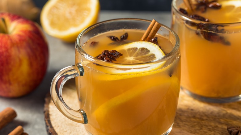 Hot apple cider in glass