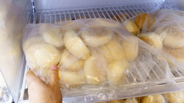 package of frozen dinner rolls in the freezer