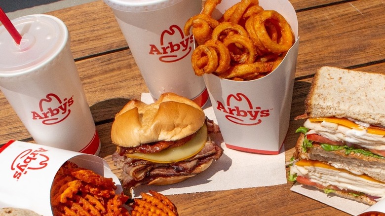 Arby's sandwiches and fries and drinks