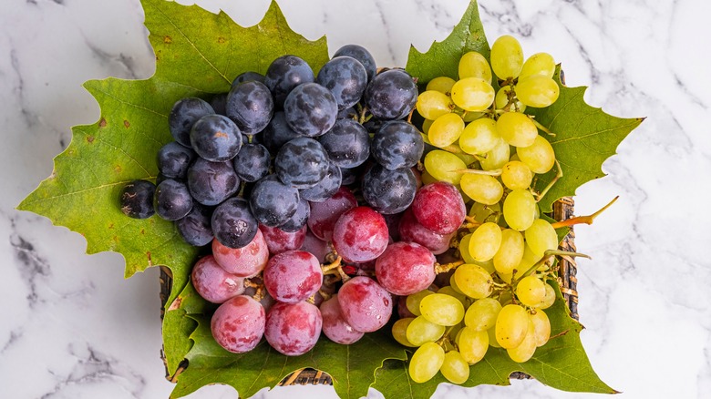 Bunches of colorful grapes