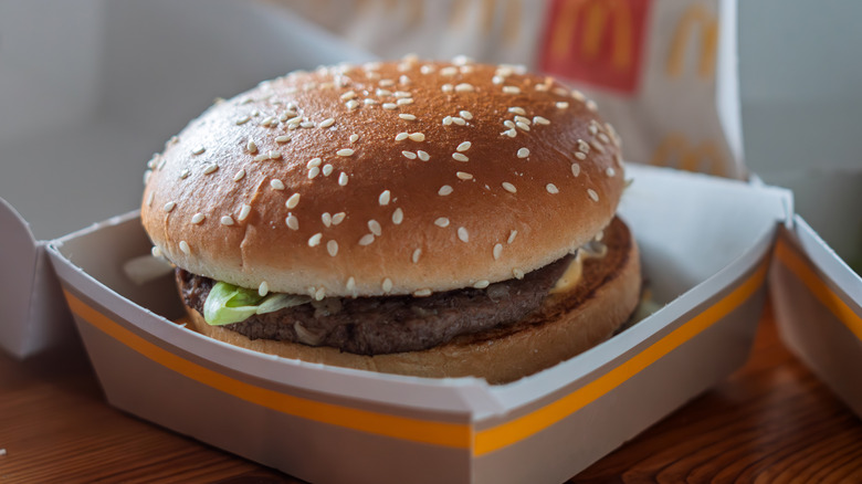 McDonald's burger in box