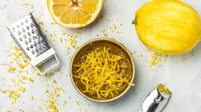 Lemon zest in a bowl