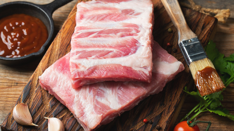 Raw pork ribs on a table