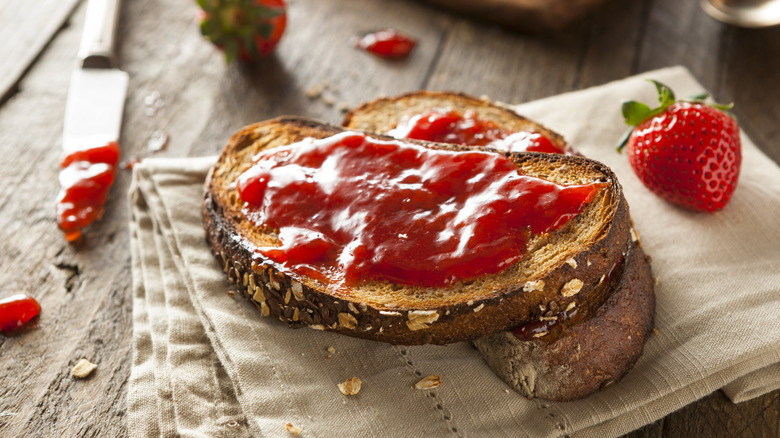 piece of toast with jam