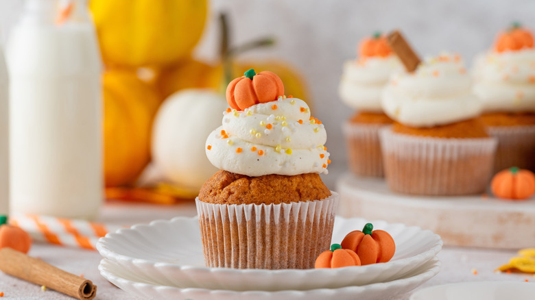 Pumpkin spice cupcake on a plate