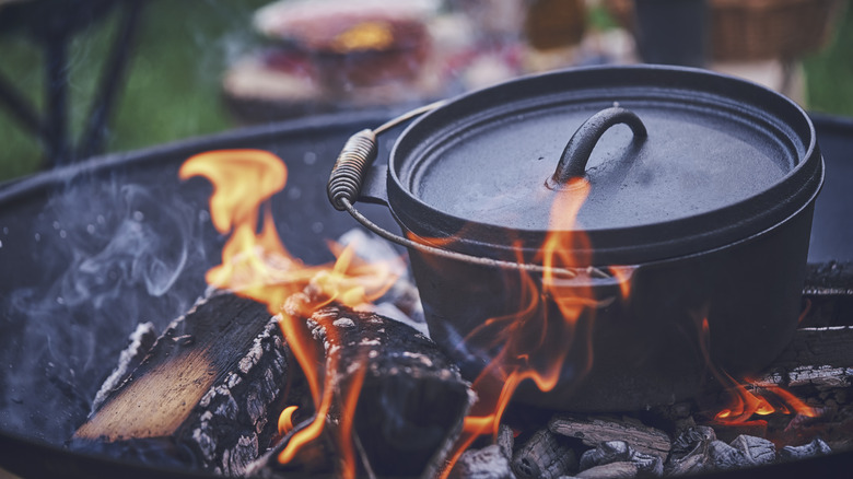 cooking in campfire flames