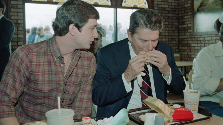 President Regan eating a Big Mac