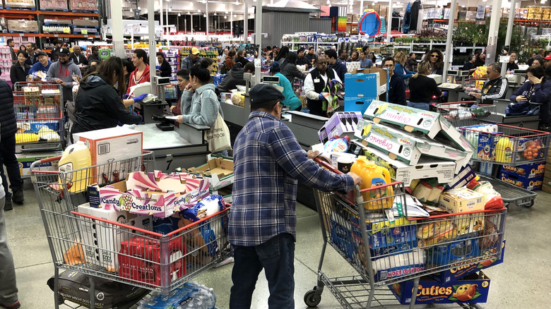 A busy Costco checkout area