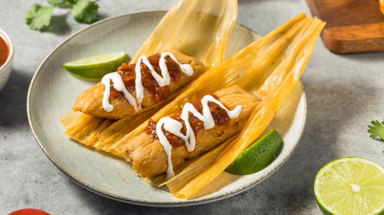 plate of unwrapped tamales