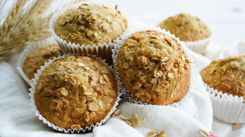 oatmeal muffins sitting on cloth
