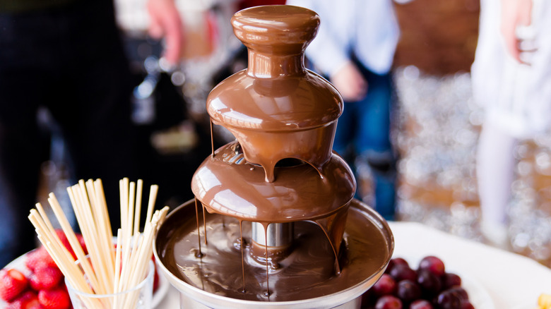 Chocolate fountain on a table