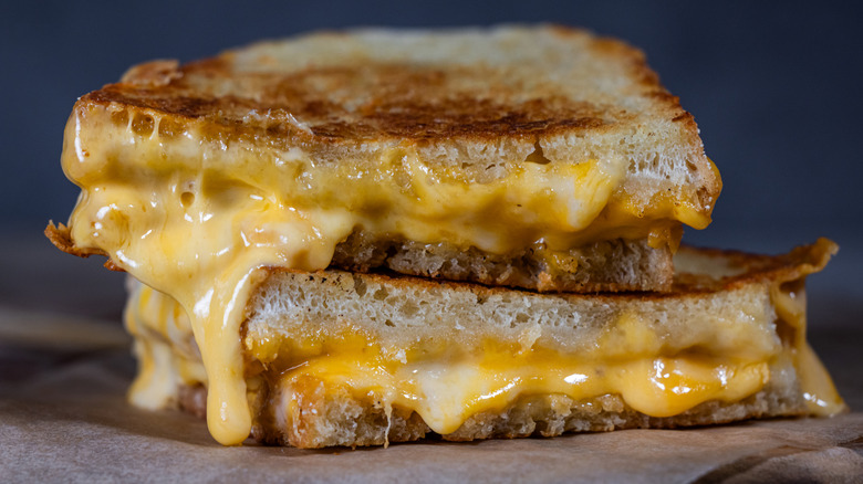 stacked sliced grilled cheese sandwich