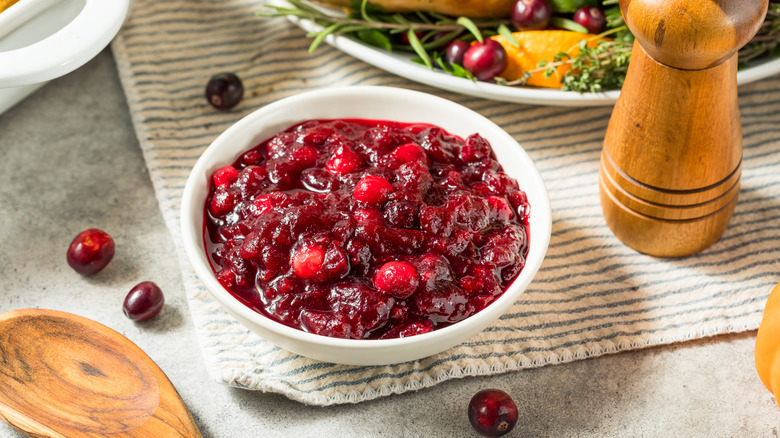 A bowl of cranberry sauce