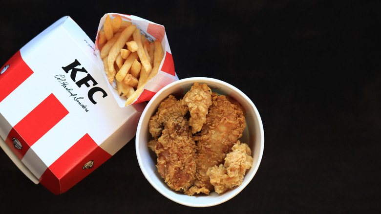 bucket of KFC chicken and french fries